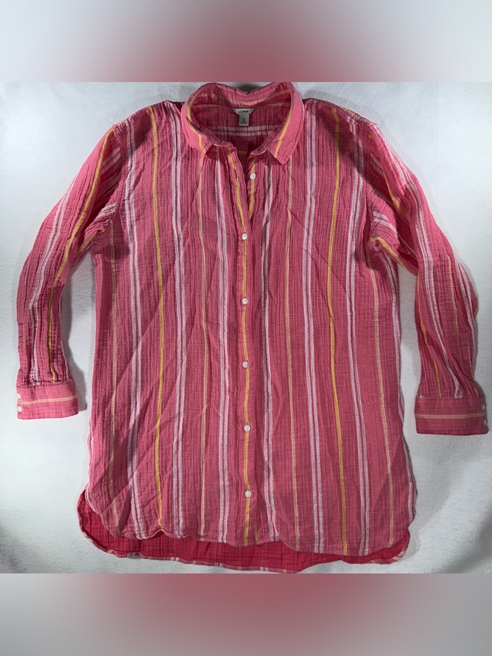 L.L.Bean Women's Cloud Gauze Cover-Up Shirt button down long tall cotton pink XL